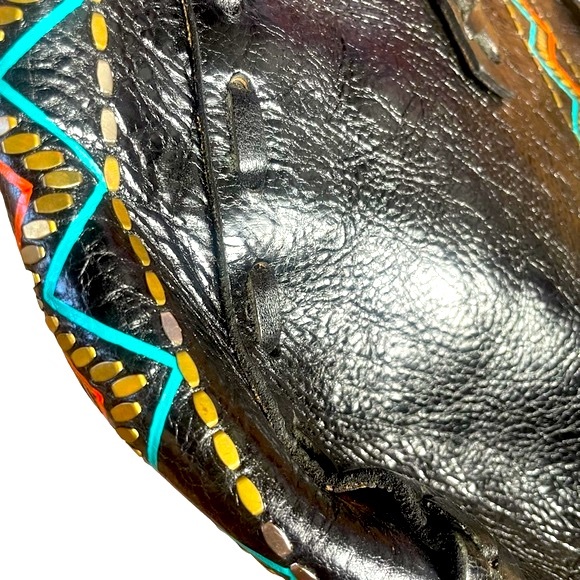 Calleen Cordero Colorful Leather Painted Tribal Tote Bag with studding - Picture 7 of 16